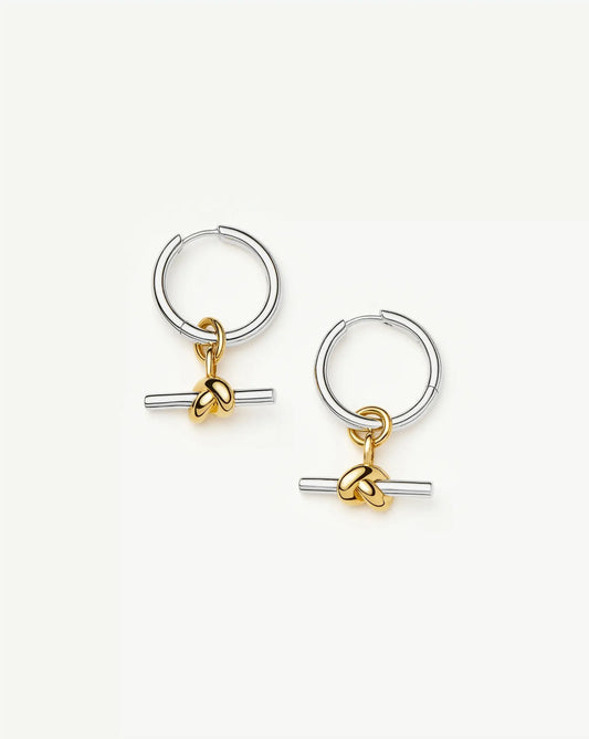 Tバー ノット フープピアス(シルバー×ゴールド) Lucy Williams Knot T-Bar Charm Hoop Earrings