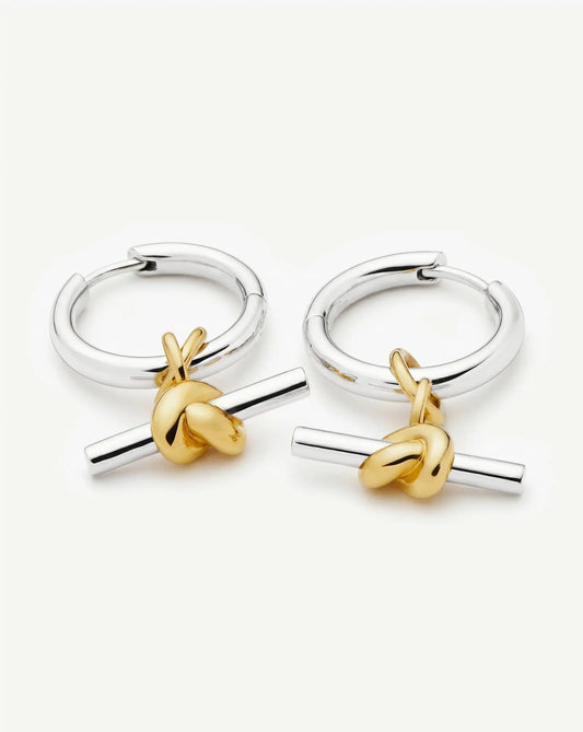 Tバー ノット フープピアス（シルバー×ゴールド）　Lucy Williams Knot T-Bar Charm Hoop Earrings